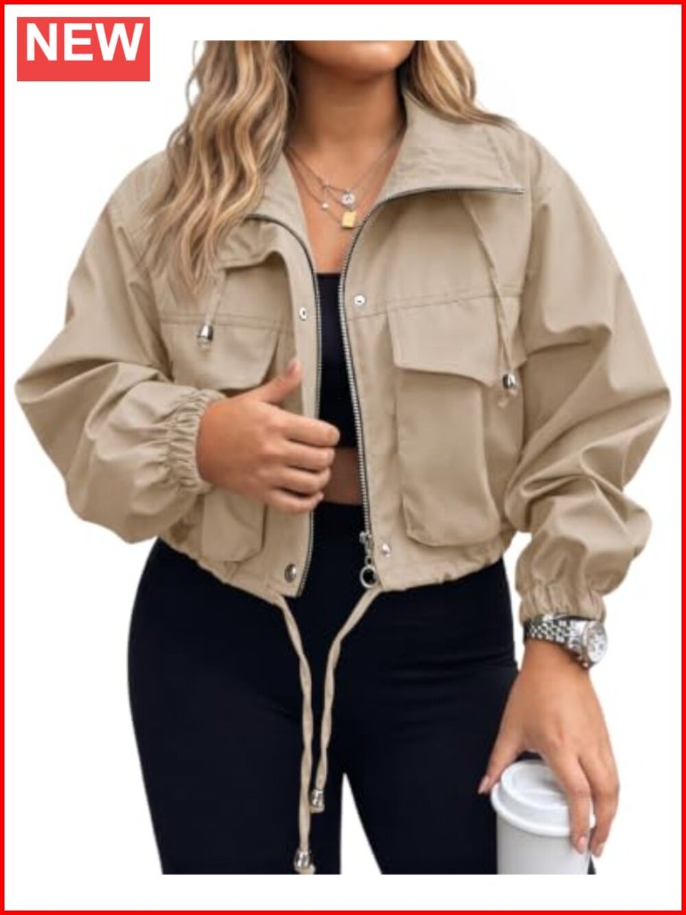Plus Size Cropped Zip Up Lightweight Utility Anorak Jacket with Pockets